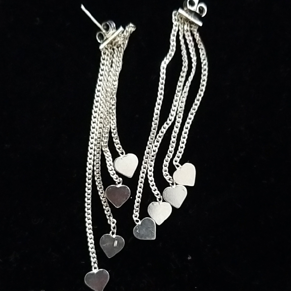 Silver Heart Dangle Earrings